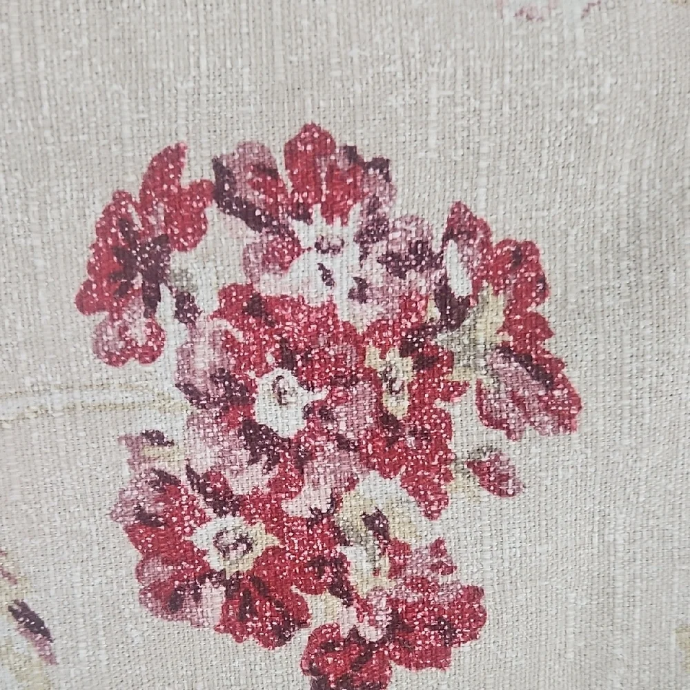 Eddie Bauer Home Vintage Cream Red Pink Floral Cotton Queen Duvet Cover
